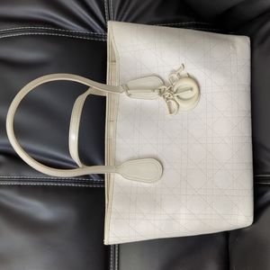 Christian Dior White Coated Canvas Panarea Large Shopping Tote